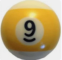 A yellow and white pool ball with number 9

AI-generated content may be incorrect.